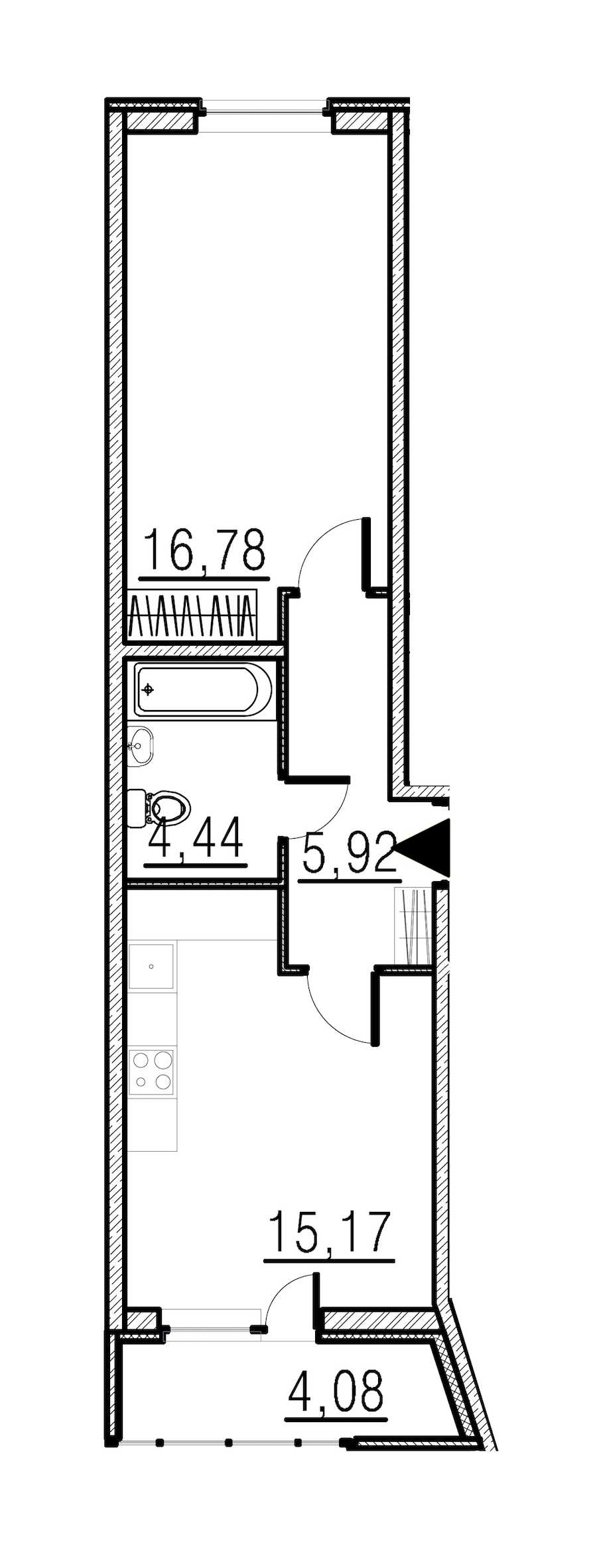 Однокомнатная квартира в : площадь 42.31 м2 , этаж: 2 – купить в Санкт-Петербурге